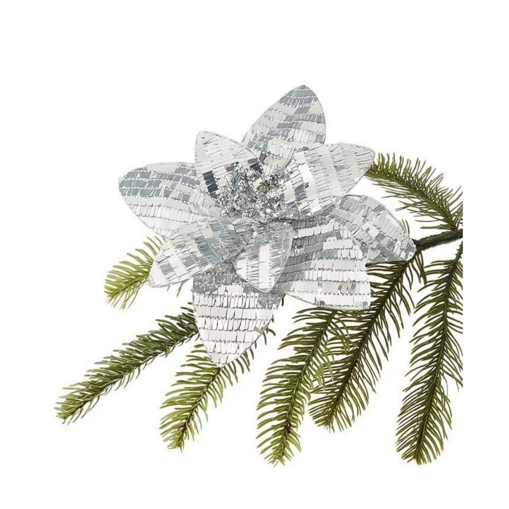 HOLIDAY LANE Jeweled Elegance Silver Sequin Flower Clip Ornament